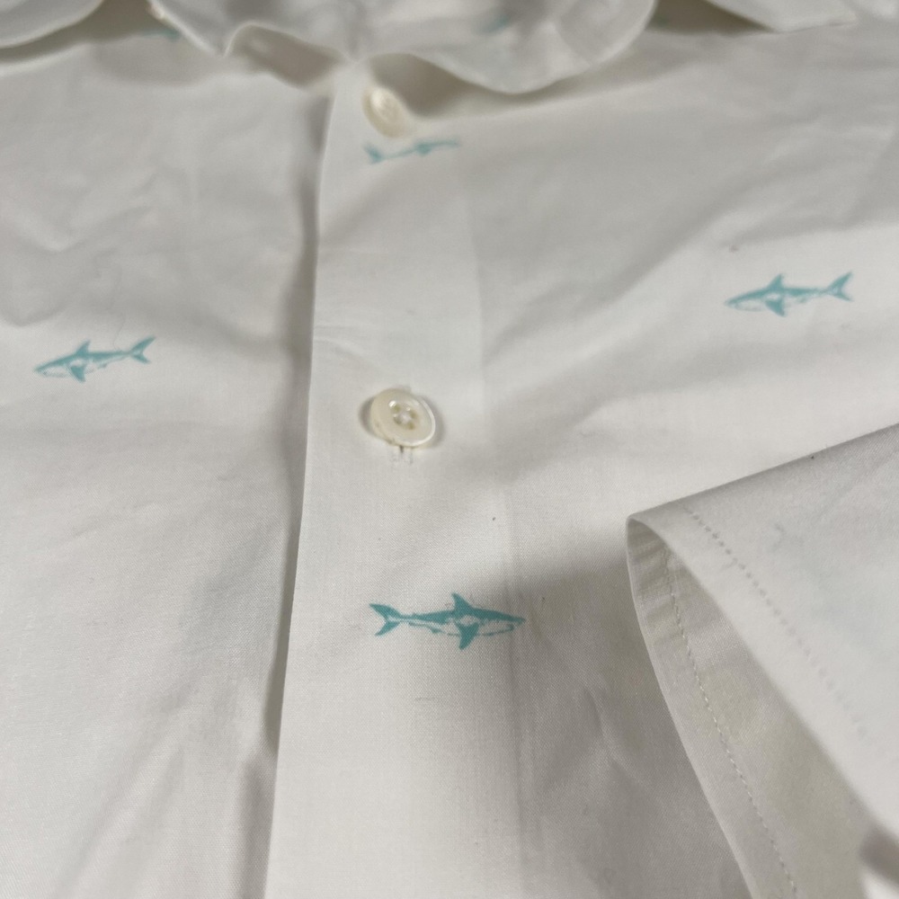 Bonobos Shirt Mens 16 34 White Shark‎ Print Stretch Slim Fit Long Sleeve Dress - Picture 2 of 8
